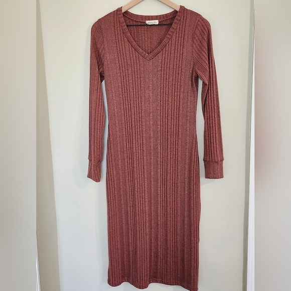 Roolee Women's Sweater Dress Size M Ribbed Long Sleeve Midi Bodycon - Picture 1 of 7